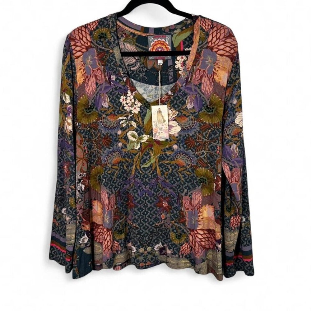 Johnny Was Aran Favorite Long Sleeve V-Neck Boho Floral Blouse New with Tags - Picture 2 of 8